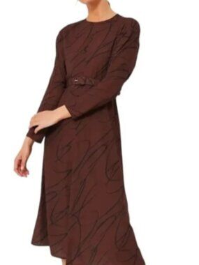 Tuckernuck Brown Abstract Print Belted Midi Dress XL NWT